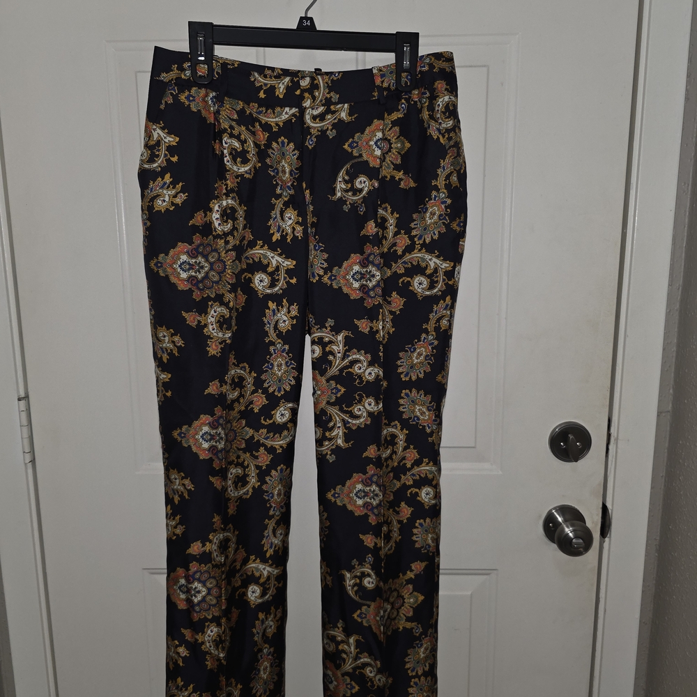 J. Crew Women's Black Trousers with Gold Paisley Design
